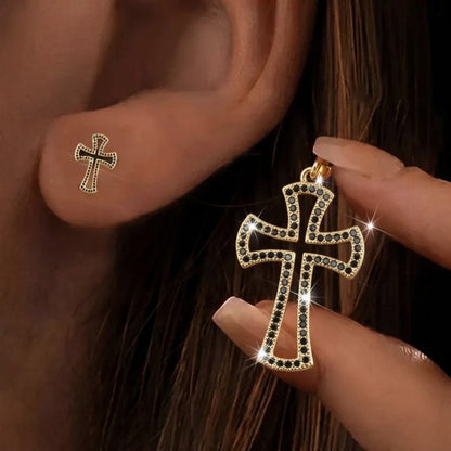 Pave Cross Drop Earrings