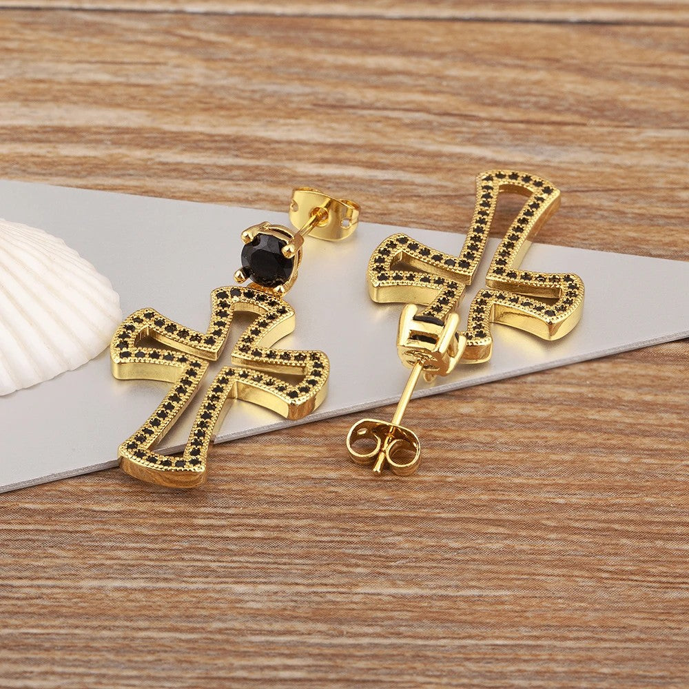 Pave Cross Drop Earrings