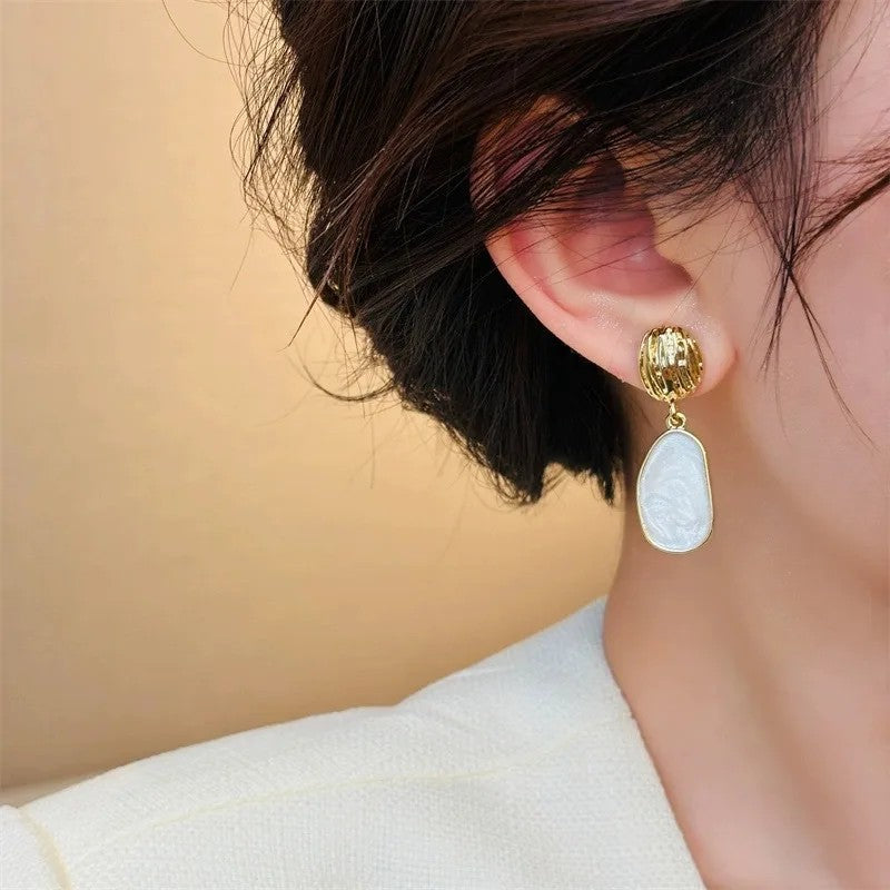 Textured Oval Drop Earrings