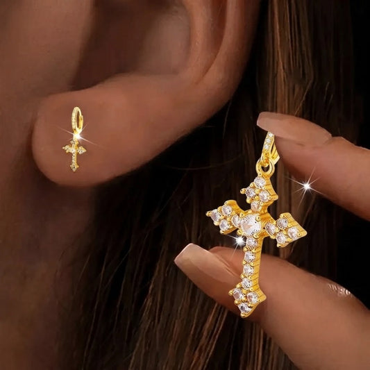 Pave Cross Huggie Earrings