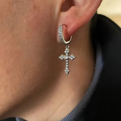 Pave Cross Huggie Earrings