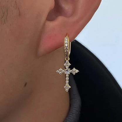 Pave Cross Huggie Earrings