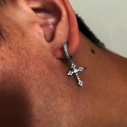 Pave Cross Huggie Earrings