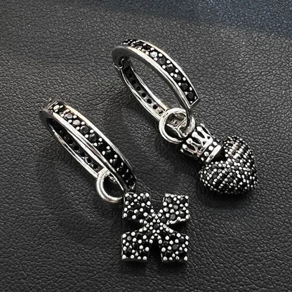 Heart & Cross Asymmetric Hoop Earrings