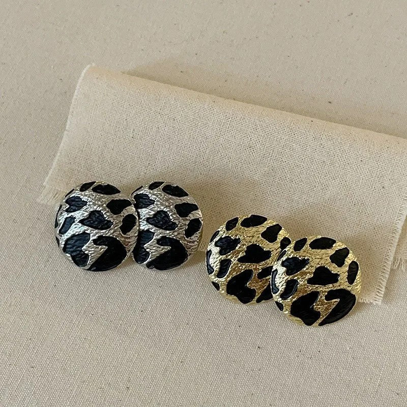 Leopard Print Round Stud Earrings