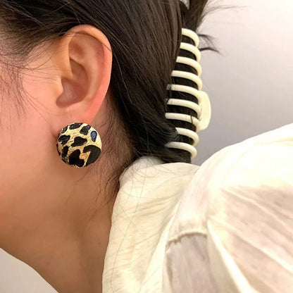 Leopard Print Round Stud Earrings