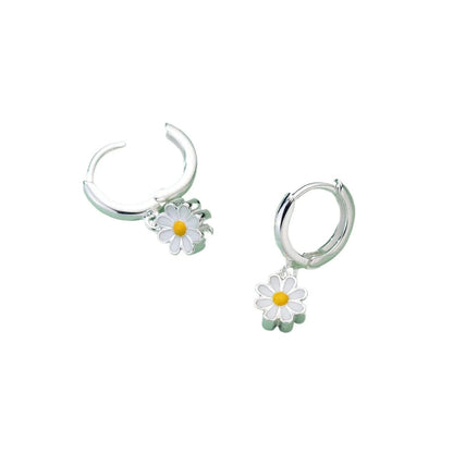 White Daisy Hoop Earrings