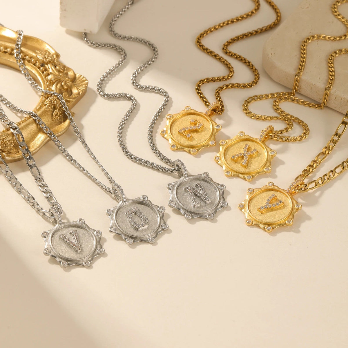 Crystal Initial Coin Necklace