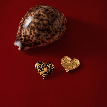 Leopard Heart Stud Earrings