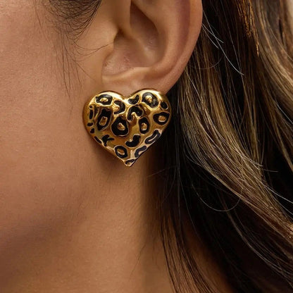 Leopard Heart Stud Earrings