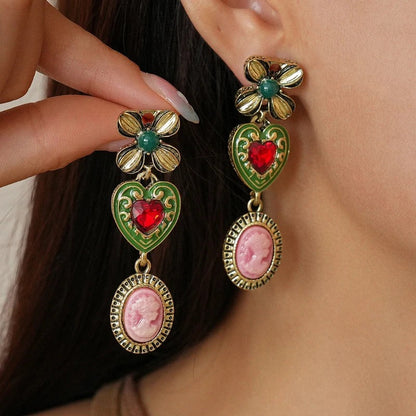 Floral Heart Cameo Drop Earrings