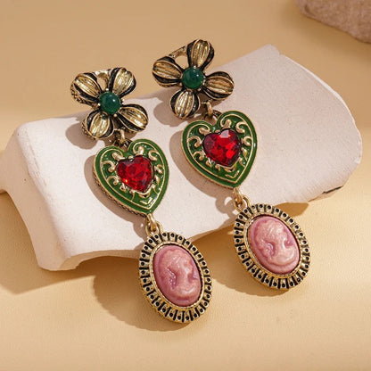 Floral Heart Cameo Drop Earrings
