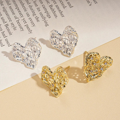 Zircon Heart Mesh Stud Earrings