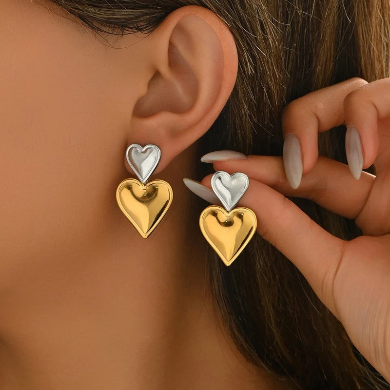 Two-Tone Heart Stud Earrings