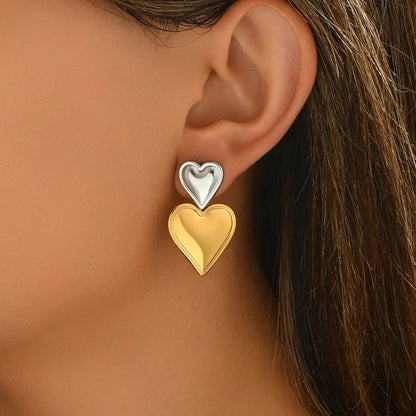 Two-Tone Heart Stud Earrings