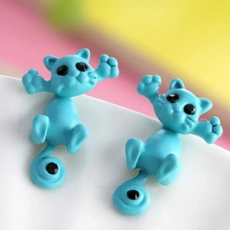 Climbing Blue Cat Stud Earrings