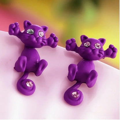 Climbing Blue Cat Stud Earrings