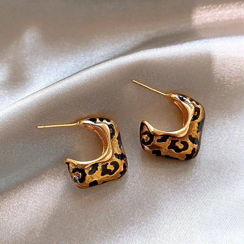 Leopard Square Hoop Earrings