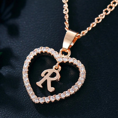 Crystal Initial Heart Necklace