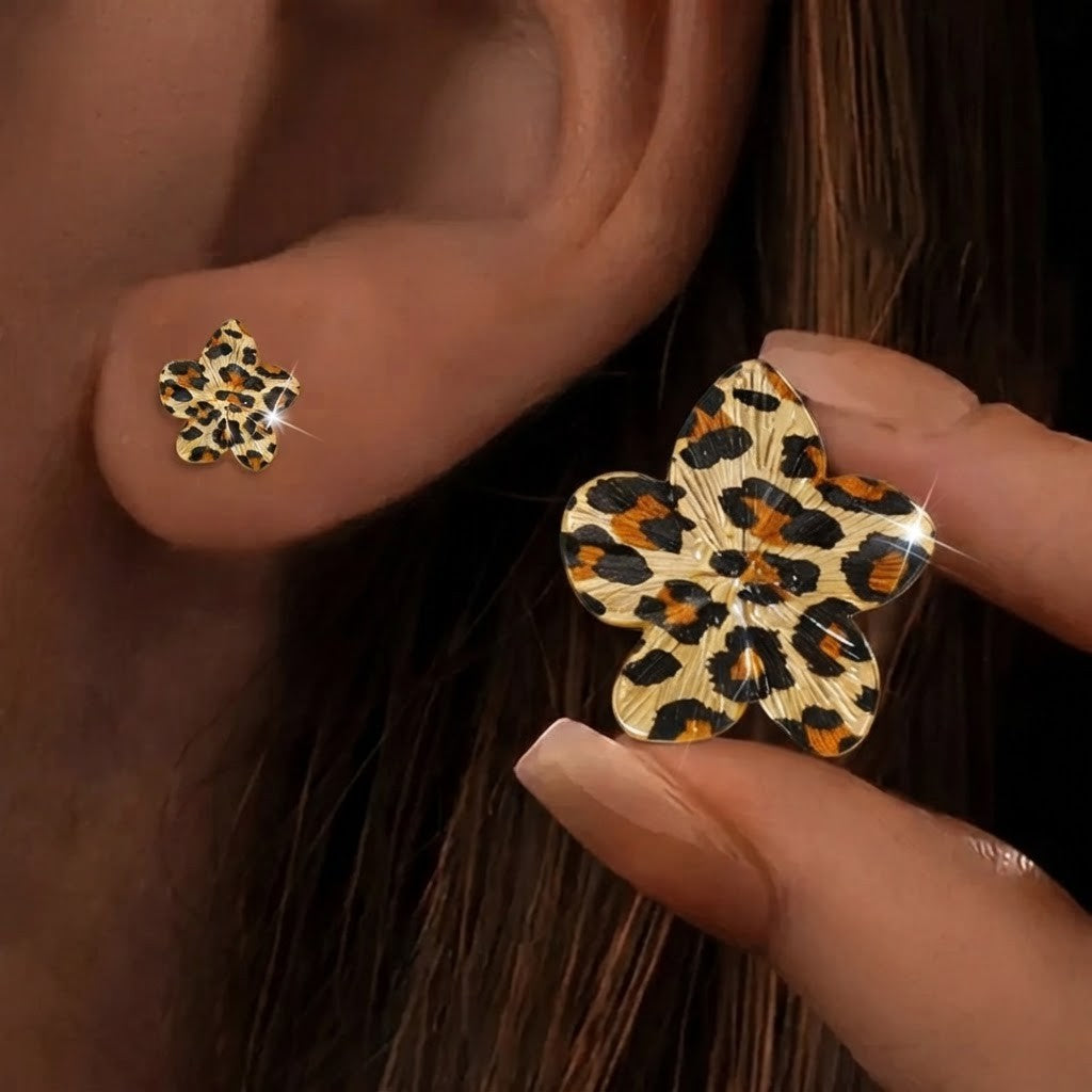 Leopard Flower Drop Earrings