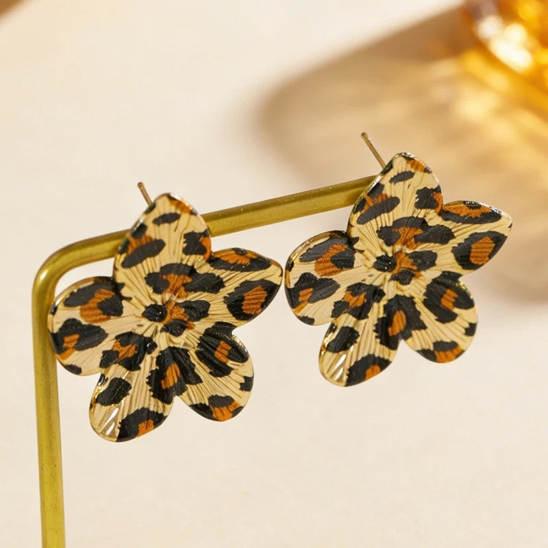 Leopard Flower Drop Earrings