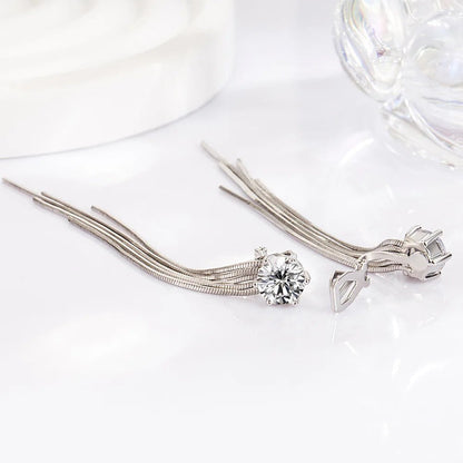 Crystal Tassel Clip Earrings