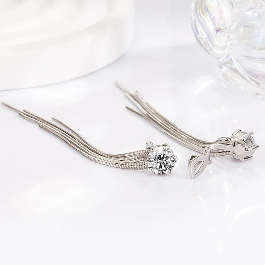 Crystal Tassel Clip Earrings