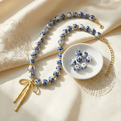 Blue Floral Bow Necklace