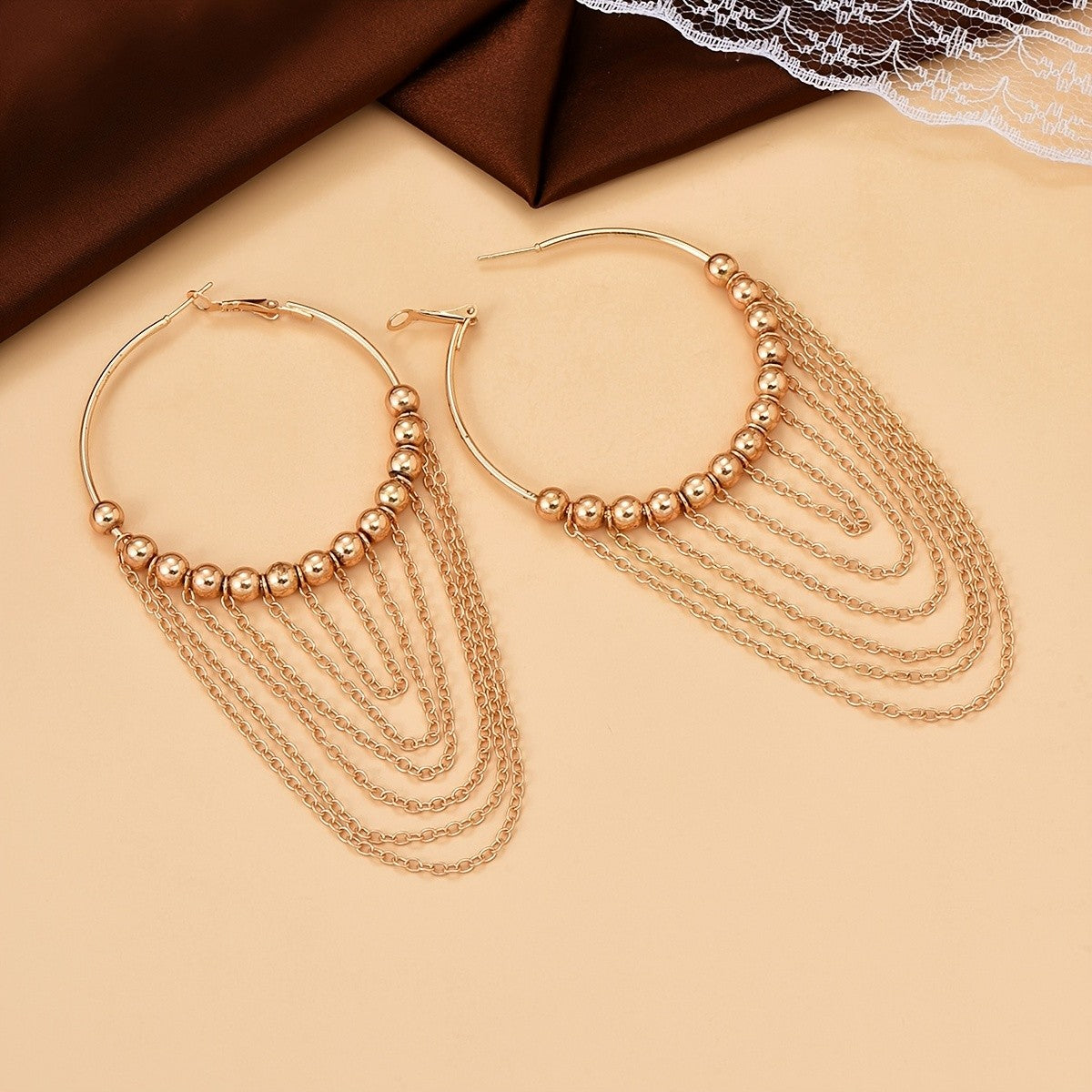 Beaded Tassel Hoop Earrings