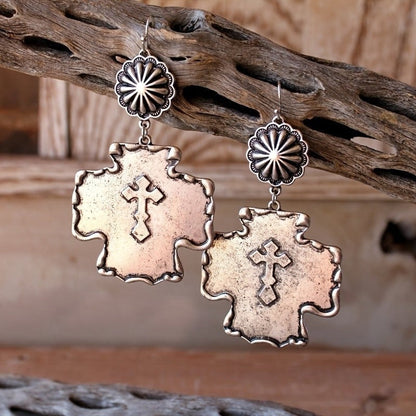 Vintage Cross Drop Earrings