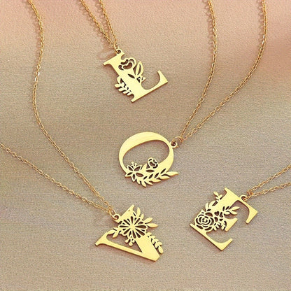 Floral Initial Necklace