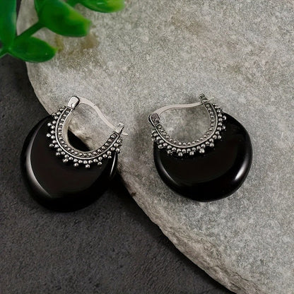 Black Resin Hoop Earrings