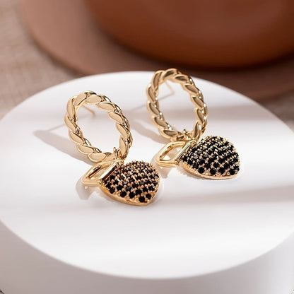 Black Zircon Initial Heart Earrings