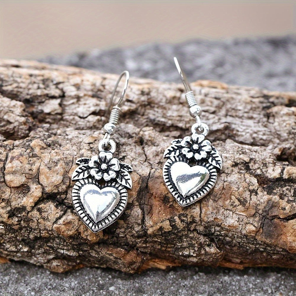 Floral Heart Drop Earrings