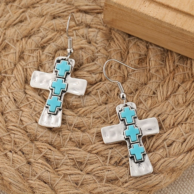 Turquoise Cross Drop Earrings