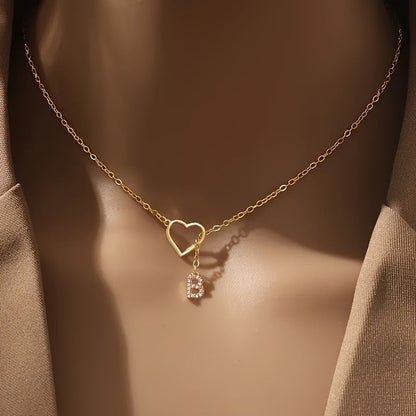 White Open Heart Initial Necklace