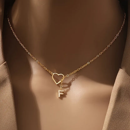 White Open Heart Initial Necklace
