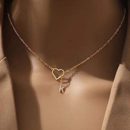 White Open Heart Initial Necklace