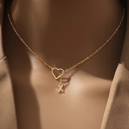 White Open Heart Initial Necklace
