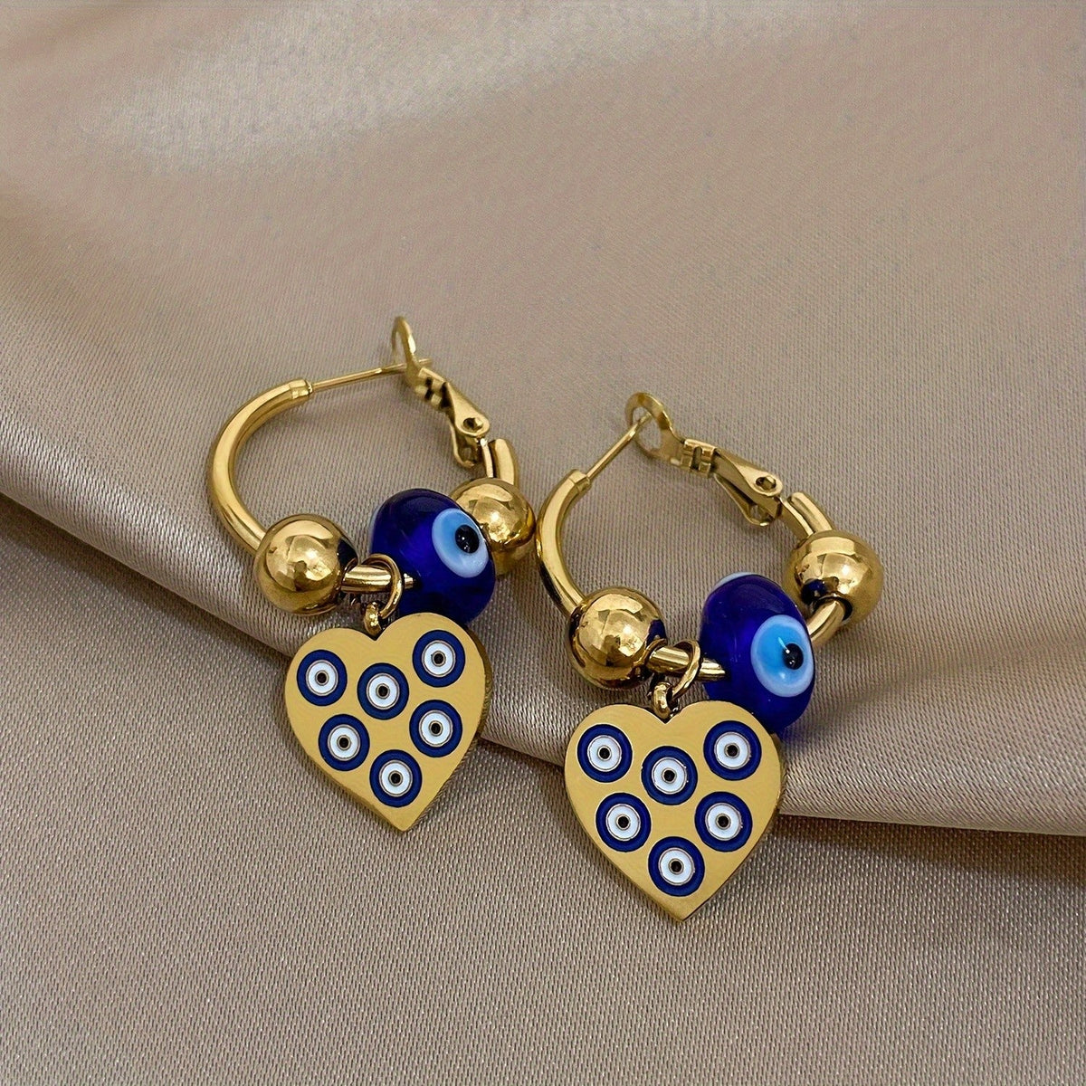 Blue Evil Eye Heart Earrings