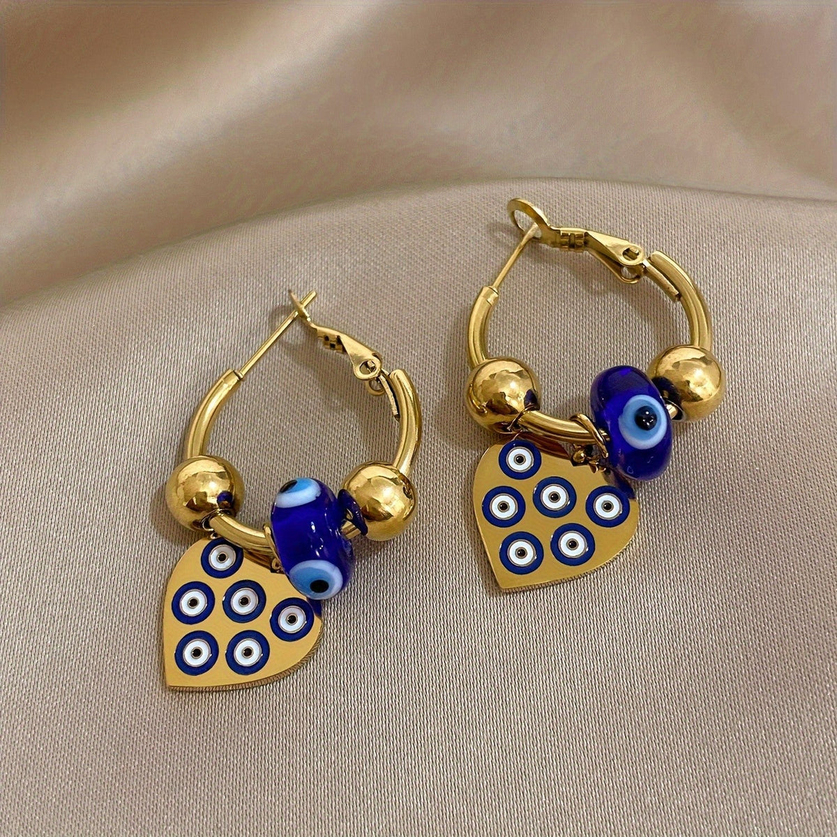 Blue Evil Eye Heart Earrings