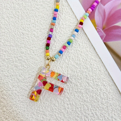 Colorful Heart Confetti Letter Necklace