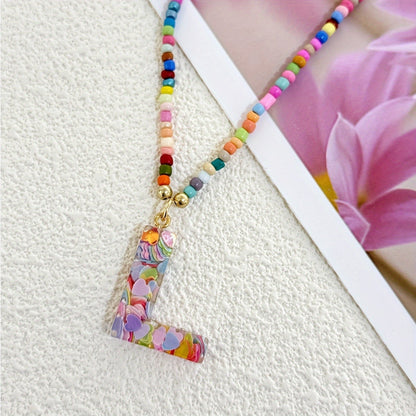 Colorful Heart Confetti Letter Necklace
