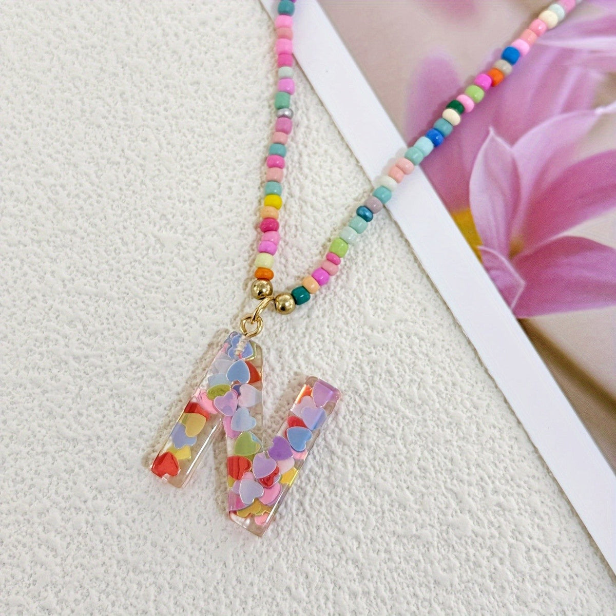 Colorful Heart Confetti Letter Necklace