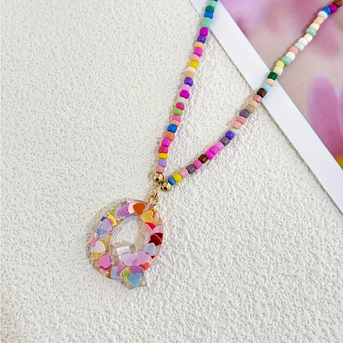 Colorful Heart Confetti Letter Necklace