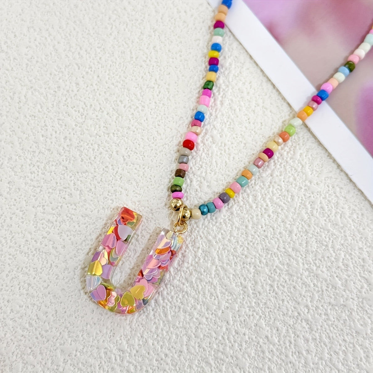 Colorful Heart Confetti Letter Necklace