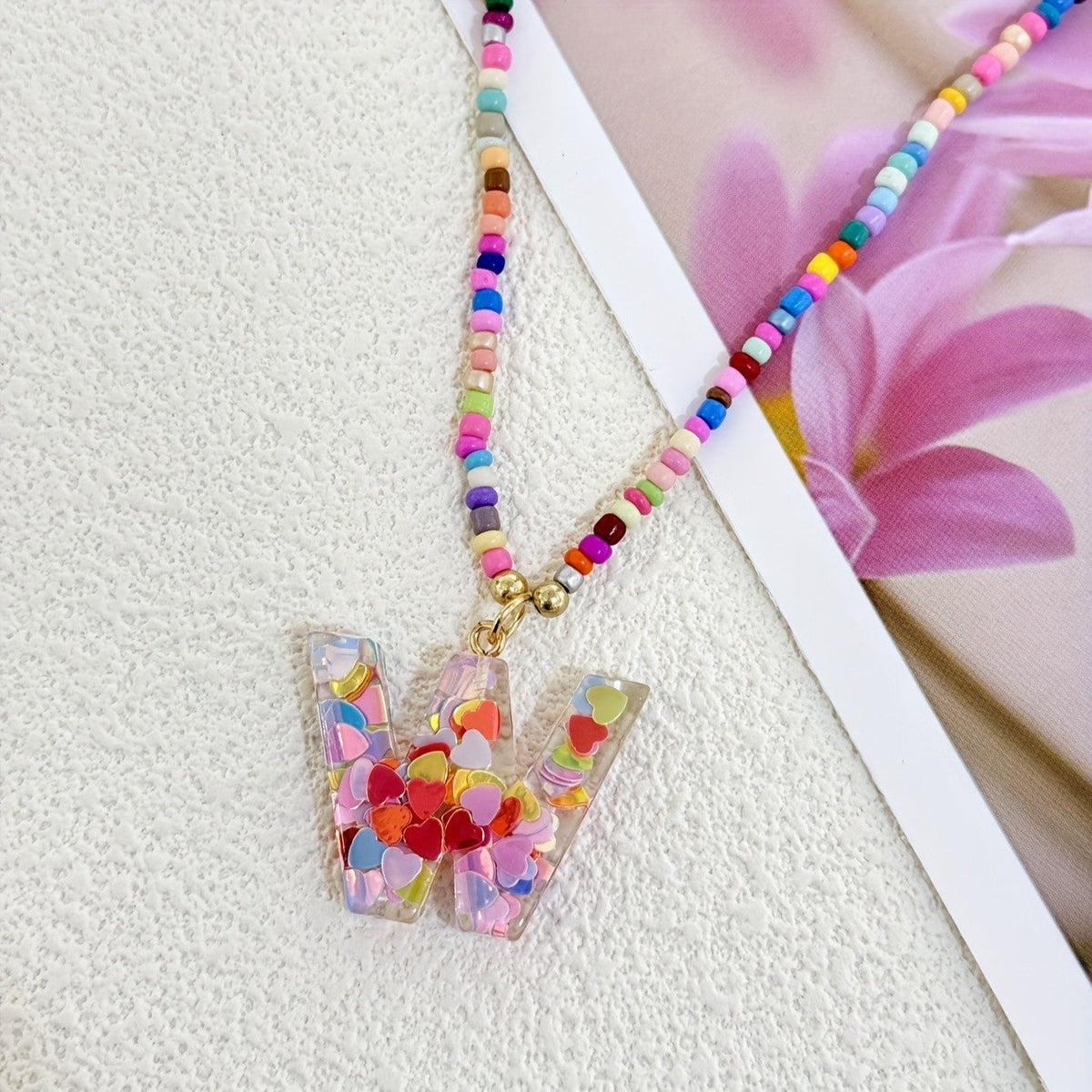 Colorful Heart Confetti Letter Necklace