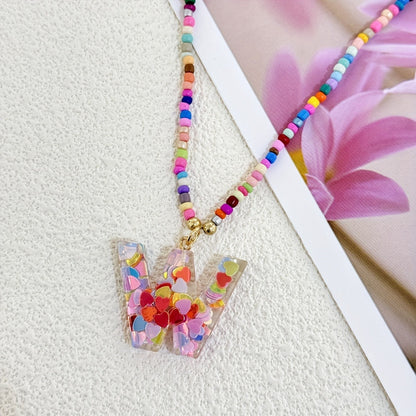 Colorful Heart Confetti Letter Necklace