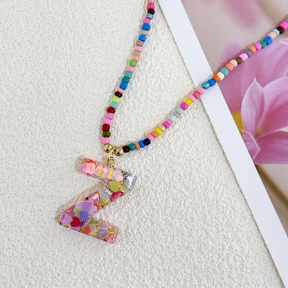 Colorful Heart Confetti Letter Necklace