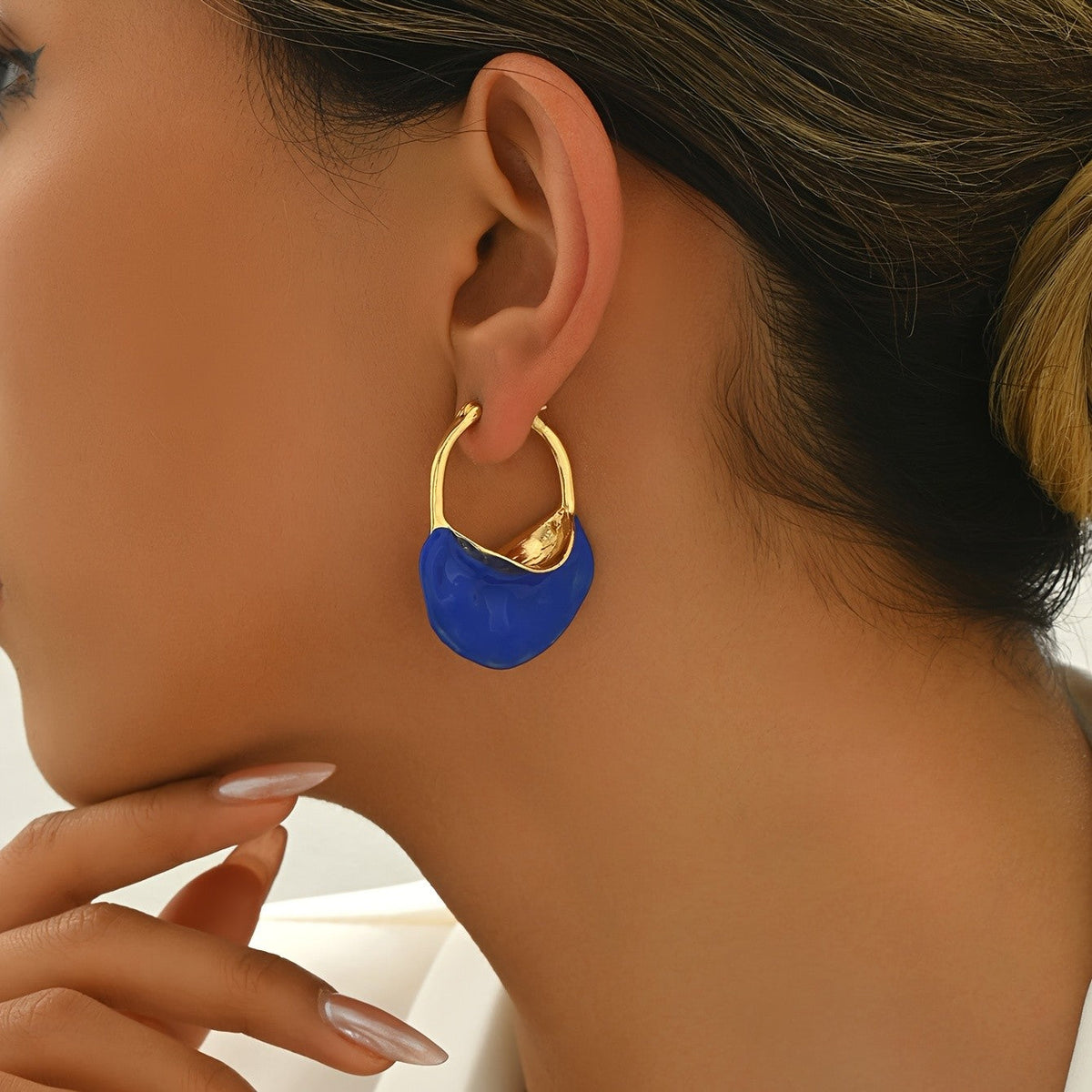 Blue Asymmetrical Hoop Earrings